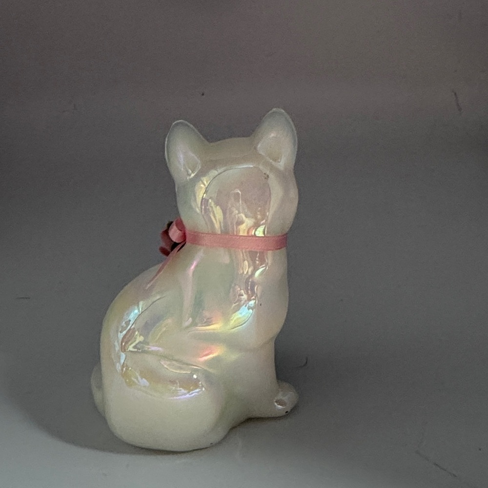 Fenton Iridescent White Cat Figurine with Pink Accents - Picture 3 of 5